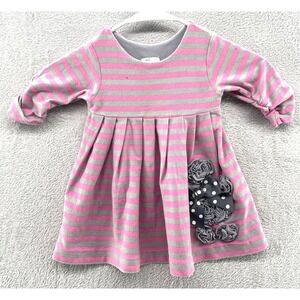 Peaches 'N Cream Shirt Girl's Sz 18mo Pink and Gray Striped Long Sleeve Roses